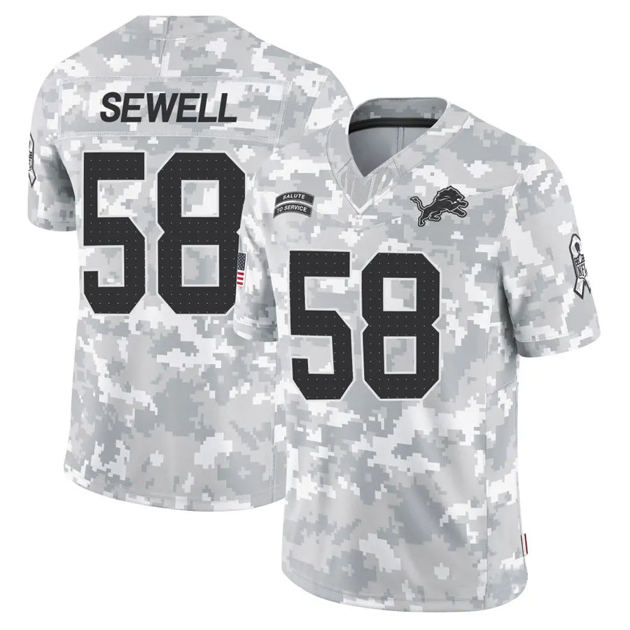 D.Lions #58 Penei Sewell Player Salute to Service Limited Arctic Camo Football Jerseys