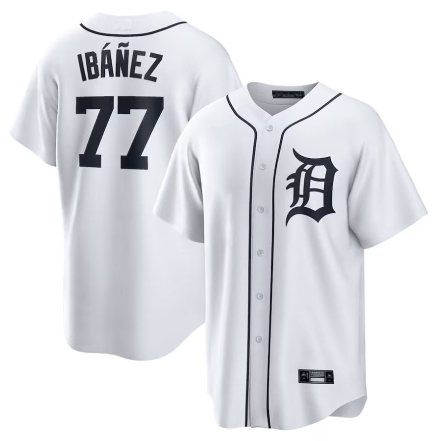 D.Tigers #77 Andy Ib¡§¡é?ez Player White Home Replica Baseball Jerseys