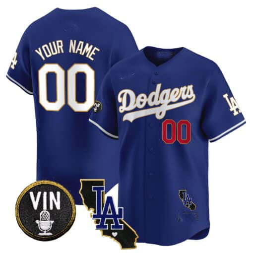 Custom LA.Dodgers Vin & California Patch Gold Trim Vapor Premier Limited Baseball Jerseys