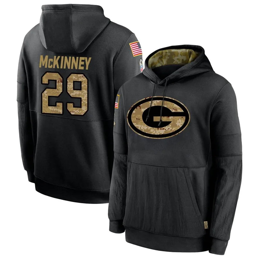 GB.Packers #29 Xavier McKinney Player Black Salute To Service Hoodies Game Football Jerseys