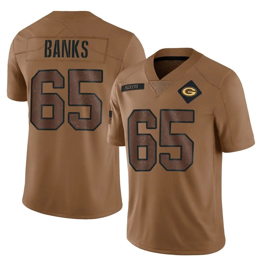 GB.Packers #65 Aaron Banks Player Brown Salute To Service Limited Football Jerseys