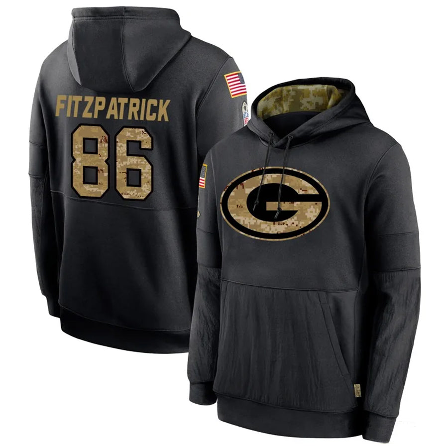 GB.Packers #86 John FitzPatrick Player Black Salute To Service Hoodies Game Football Jerseys