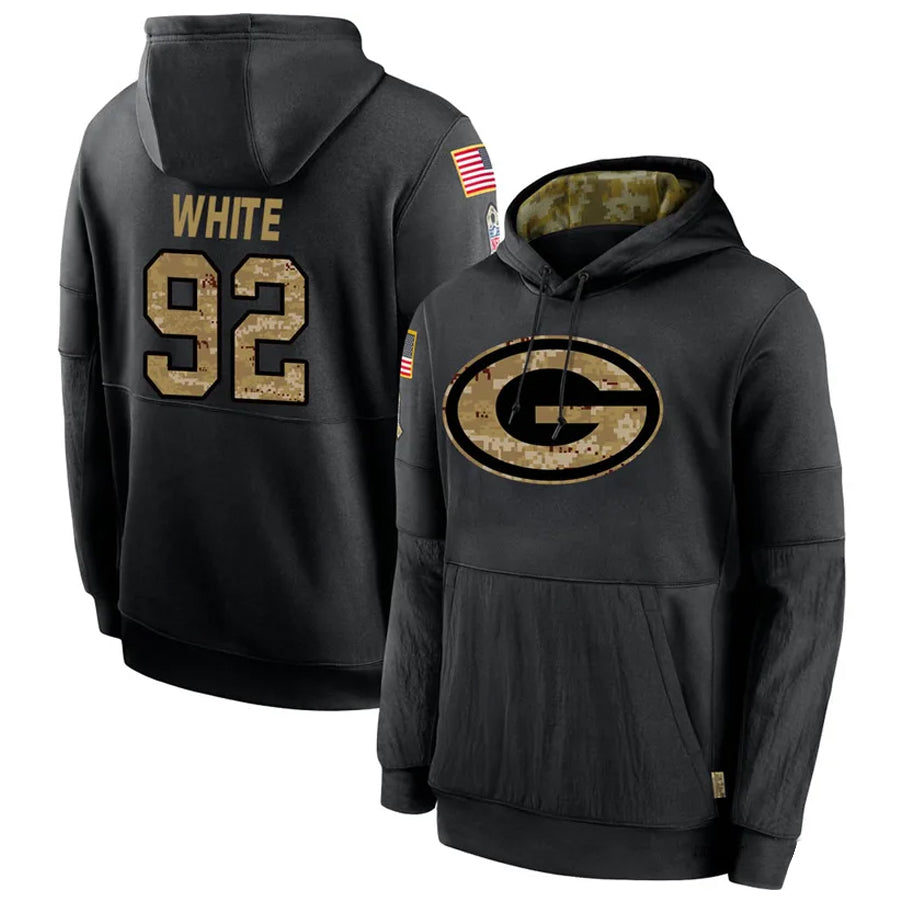 GB.Packers #92 Reggie White Player Black Salute To Service Hoodies Game Football Jerseys