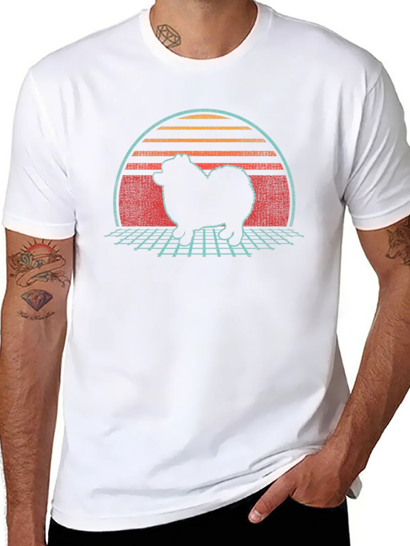Retro Sunset Spitz Dog T-Shirt