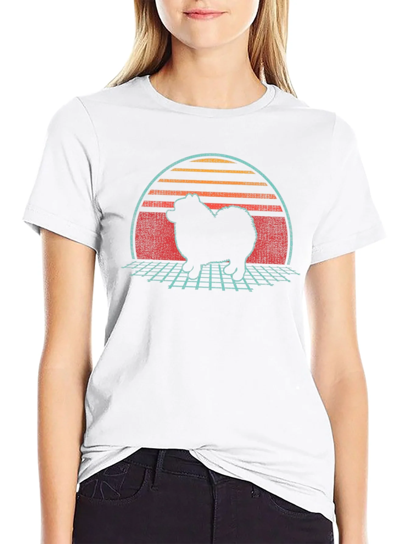 Retro Sunset Spitz Dog T-Shirt