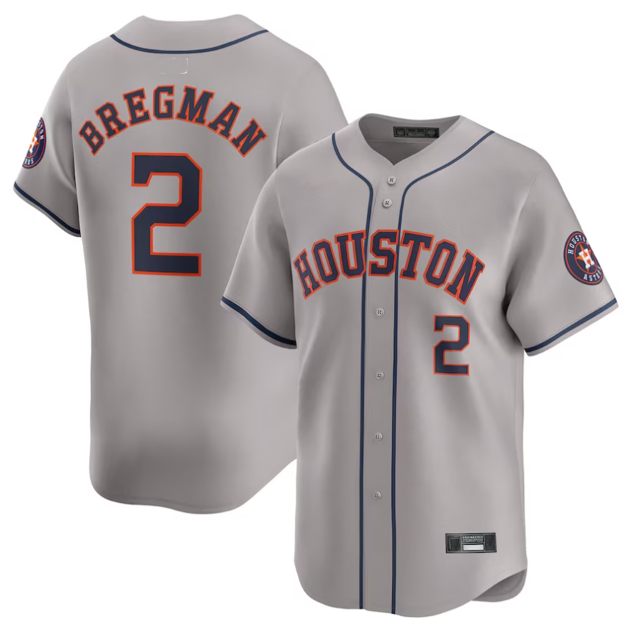 H.Astros #2 Alex Bregman Player Gray Away Limited Baseball Jerseys