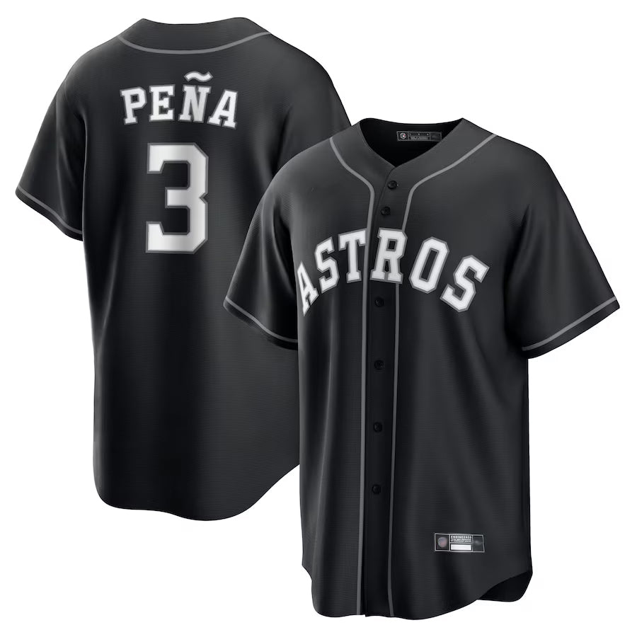 H.Astros #3 Jeremy Pe?a Player Black Lights Out Replica Baseball Jerseys