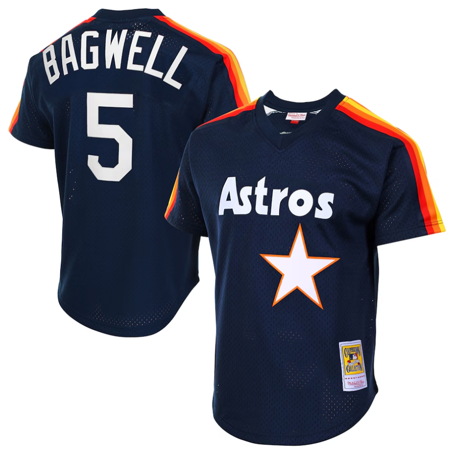 H.Astros #5 Jeff Bagwell Player  Navy Cooperstown Mesh Batting Practice Baseball Jerseys