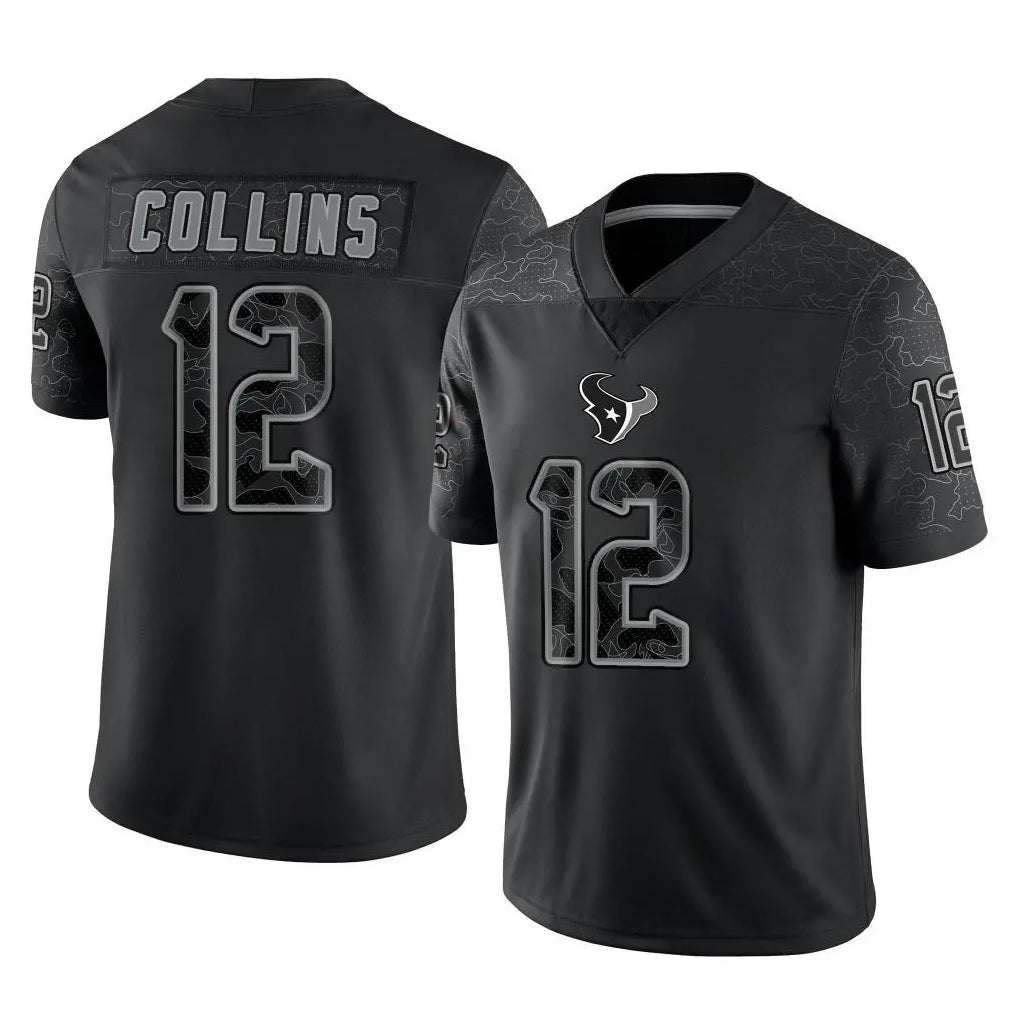 H.Texans #12 Nico Collins Player Black REFLECTIVE Limited Football Jerseys