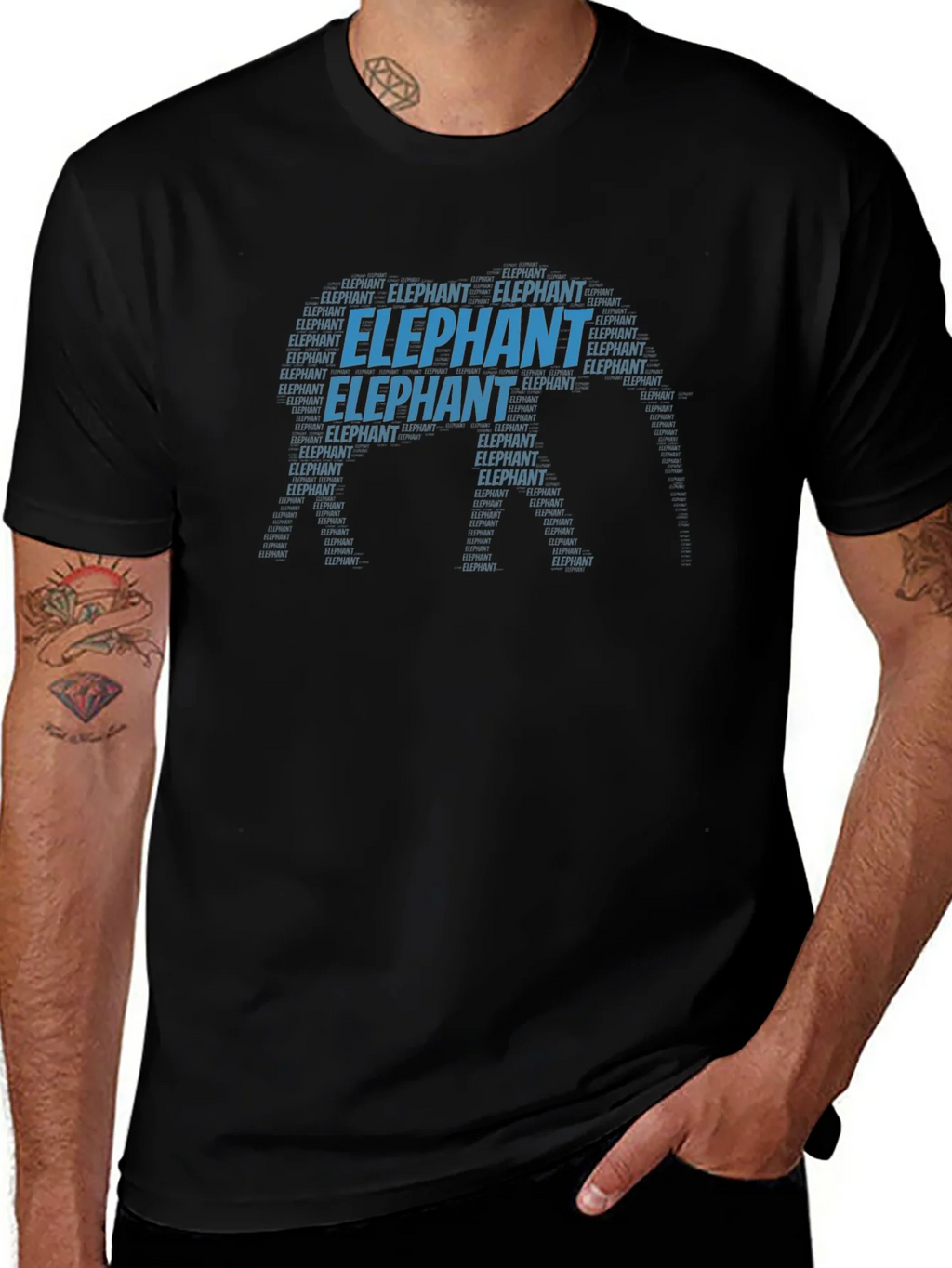 Elephant Word Art T-Shirt - Unique Animal Design