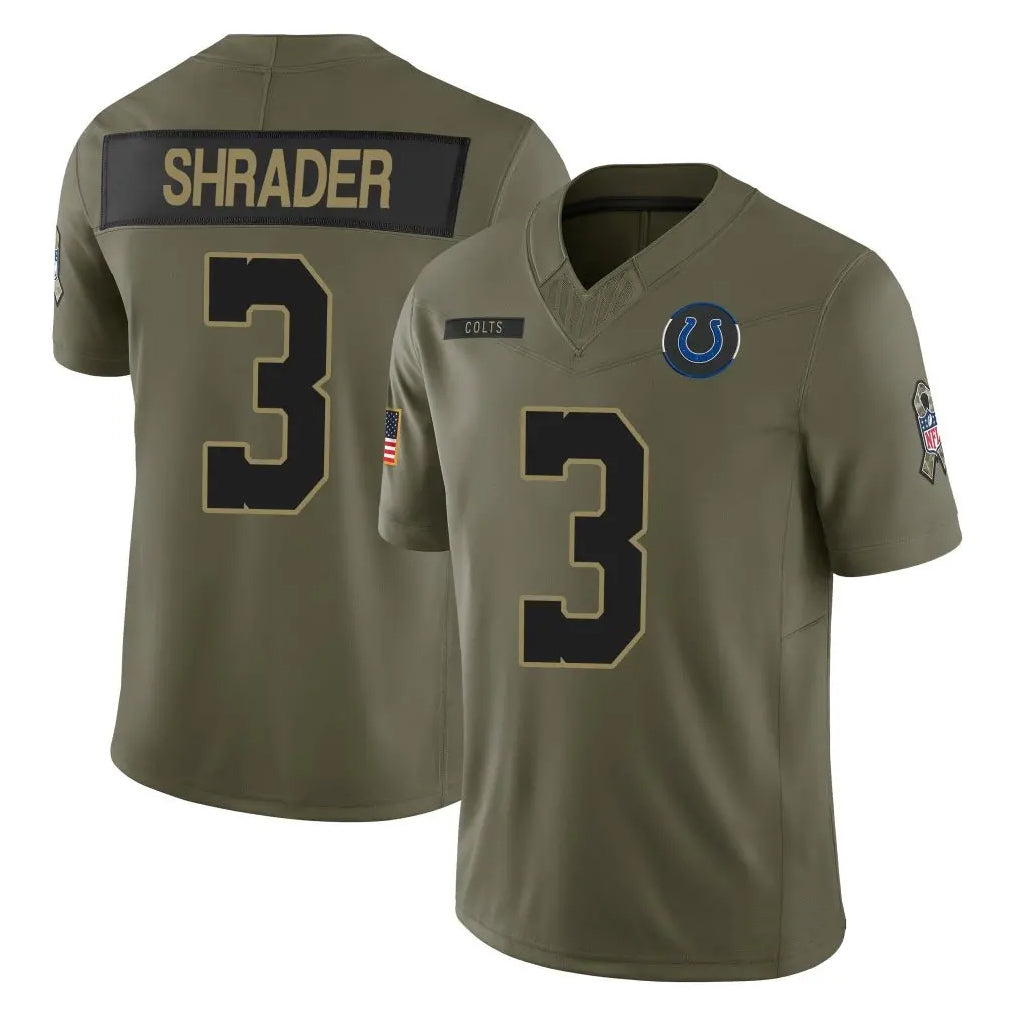 IN.Colts #3 Spencer Shrader Player Salute to Service Limited Olive Football Jerseys