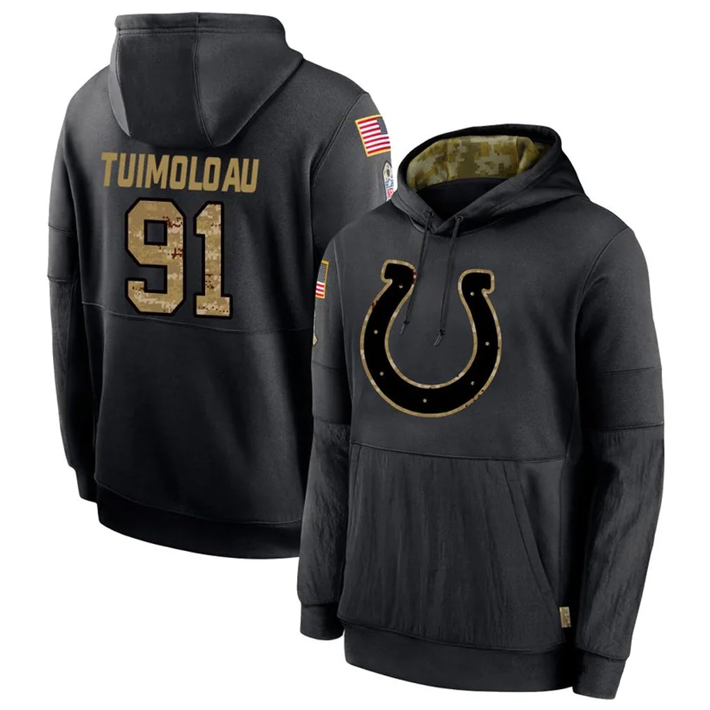 IN.Colts #91 JT Tuimoloau Player Salute to Service Black Pullover Hoodie Game Football Jerseys
