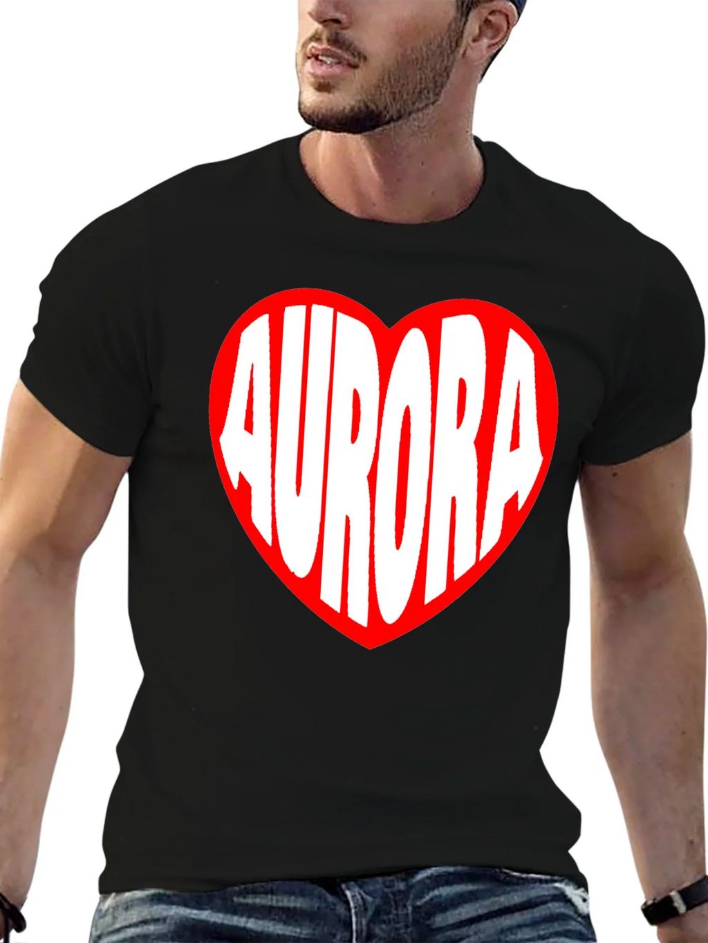 Aurora Heart Graphic Tee - Black Cotton T-Shirt