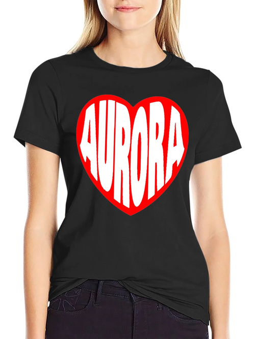 Aurora Heart Graphic Tee - Black Cotton T-Shirt