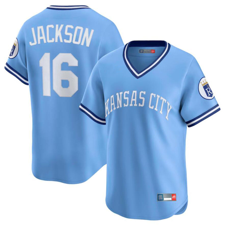 KC.Royals #16 Bo Jackson Player Light Blue Throwback Cooperstown Collection Limited Baseball Jerseys