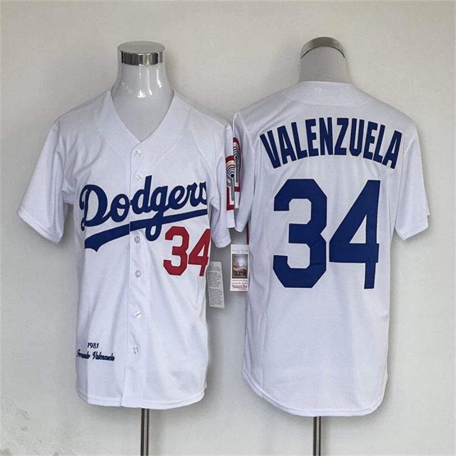 LA.Dodgers #34 Fernando Valenzuela Player White Baseball Jerseys