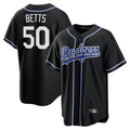 LA.Dodgers #50 Mookie Betts Player Black Lights Out Replica Baseball Jerseys