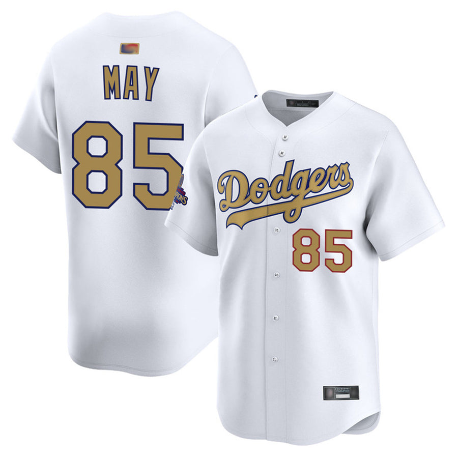 LA.Dodgers #85 Dustin May Player Home White Gold Collection Limited Baseball Jerseys