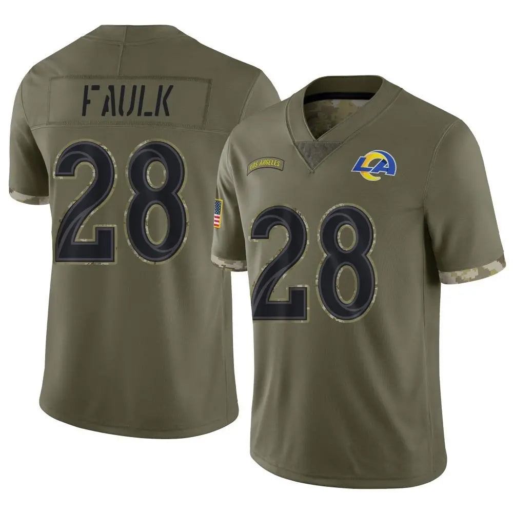 LA.Rams #28 Marshall Faulk Player Salute To Service Olive Football Jerseys