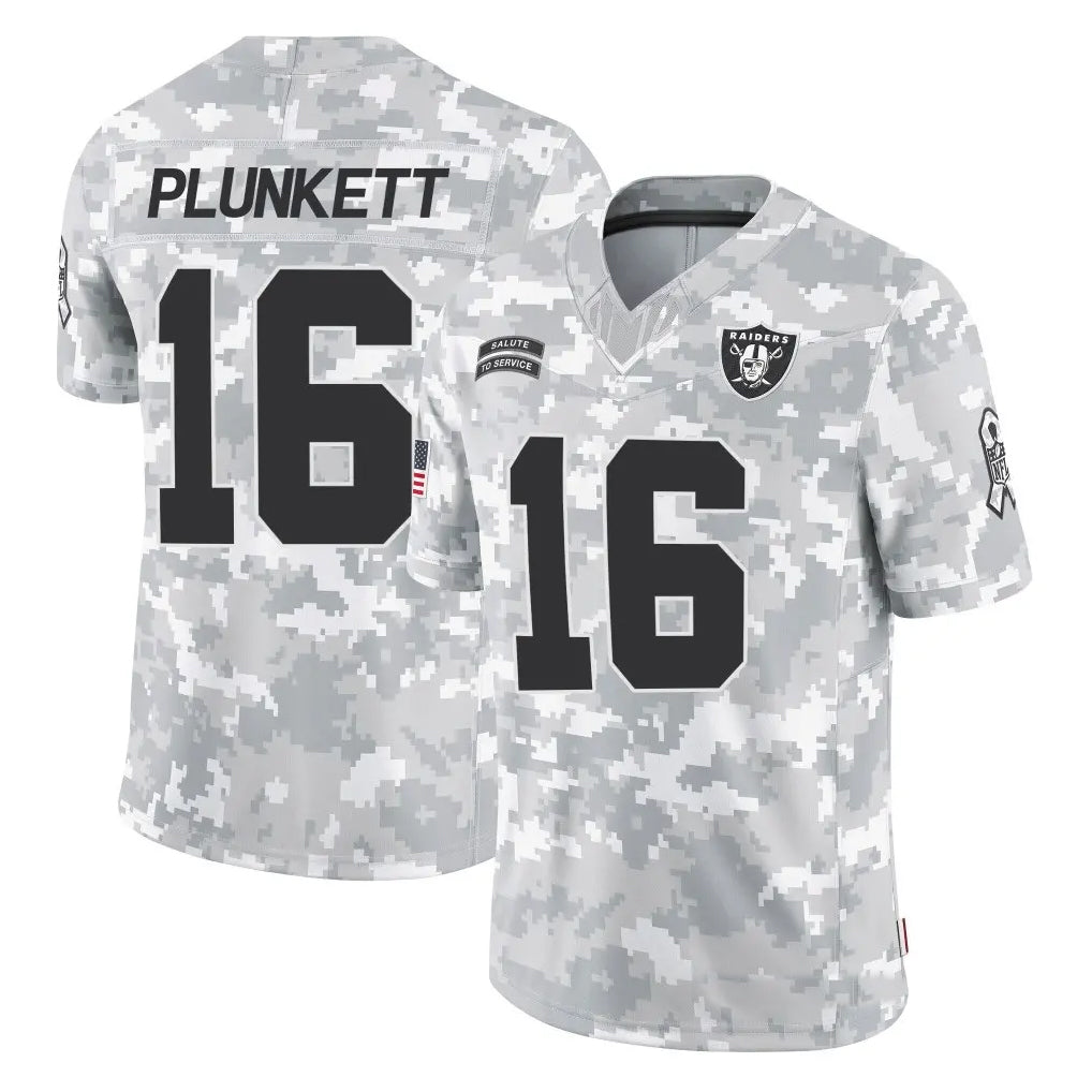 LV.Raiders #16 Jim Plunkett Player Arctic Camo Salute to Service Limited Football Jerseys