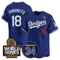 Yoshinobu Yamamoto Los Angeles Dodgers 2024 World Series Jersey - Royal Blue