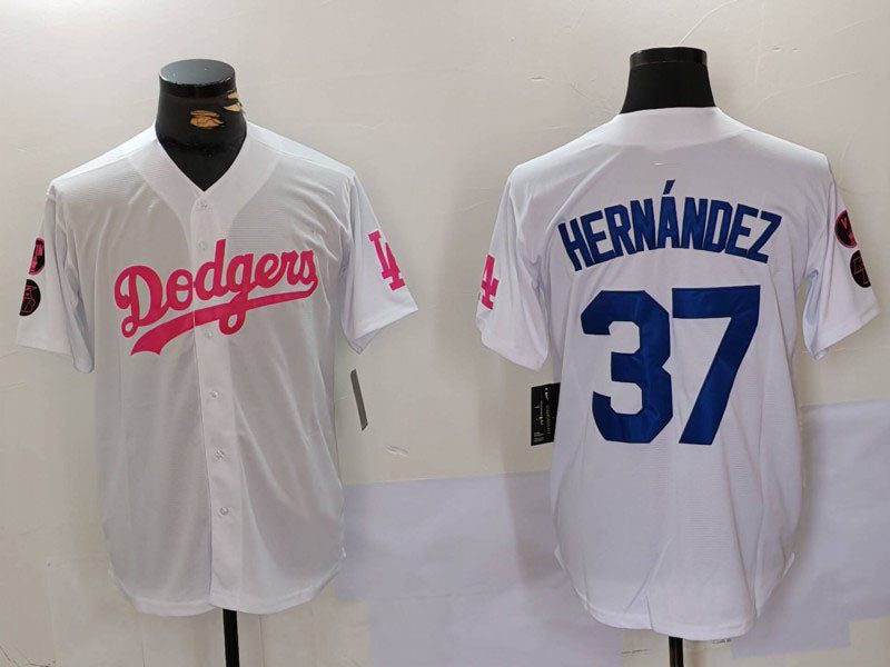 LA.Dodgers #37 Teoscar Hernndez Player Game Jersey White Stitched Baseball Jerseys