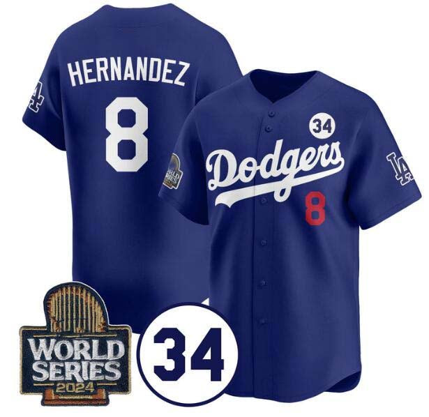 LA.Dodgers #8 Enrique Hernndez Player Royal With No. 34 Patch Limited Stitched Baseball Jerseys