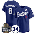 LA.Dodgers #8 Enrique Hernndez Player Royal With No. 34 Patch Limited Stitched Baseball Jerseys