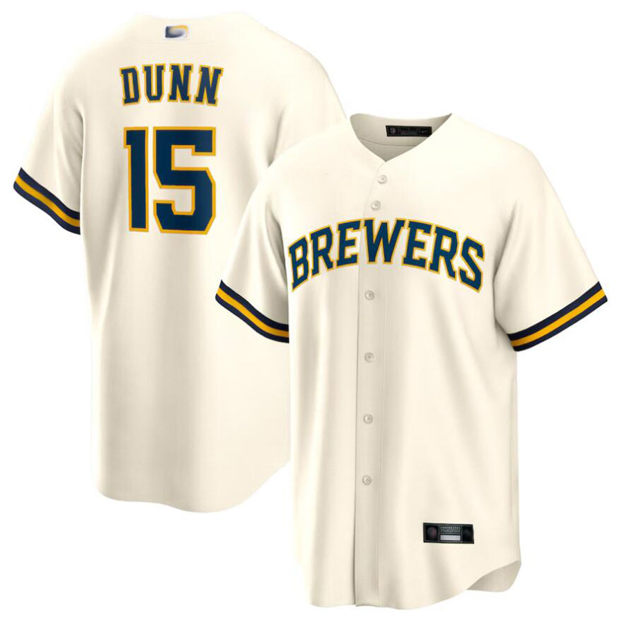 M.Brewers #15 Oliver Dunn Player Cream Home Replica Baseball Jerseys