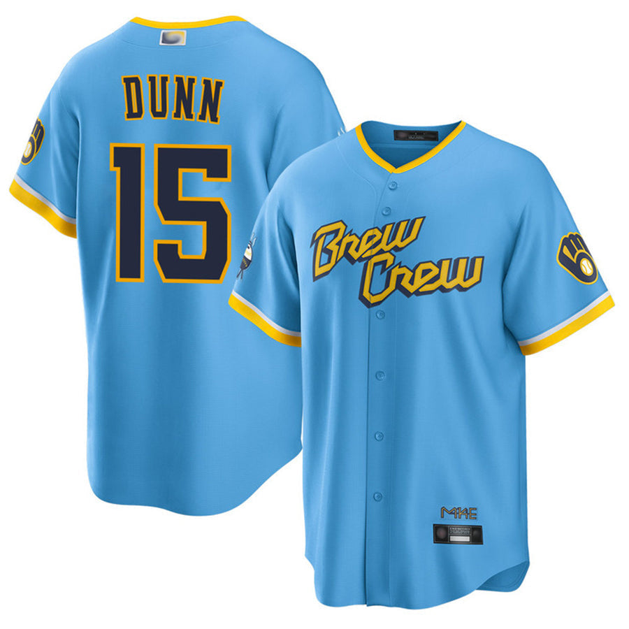 M.Brewers #15 Oliver Dunn Player Light Blue City Connect Baseball Jerseys