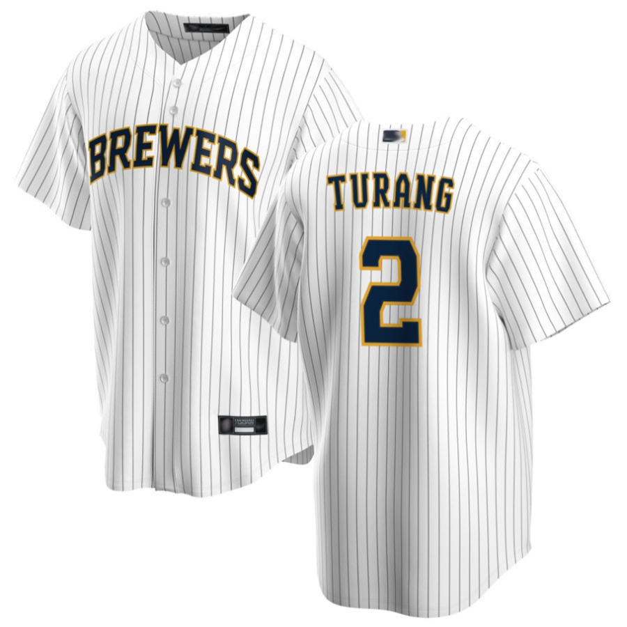 M.Brewers #2 Brice Turang Player White Home Replica Baseball Jerseys
