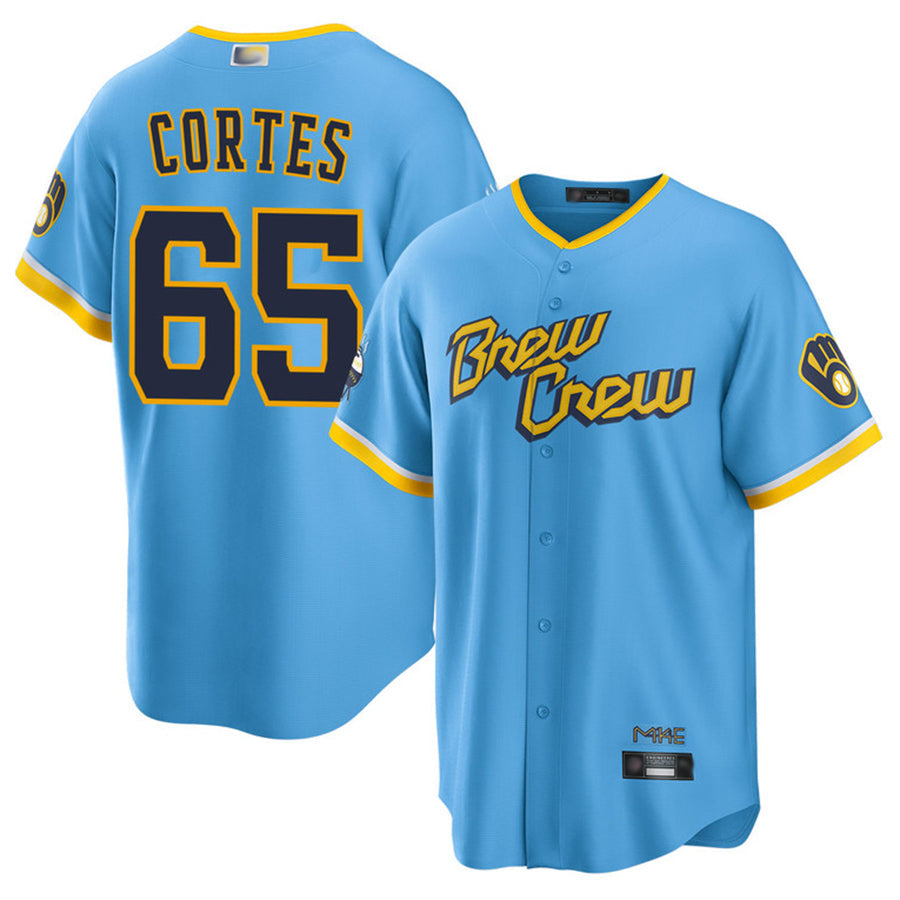 M.Brewers #65 Nestor Cortes Player Light Blue City Connect Replica Baseball Jerseys
