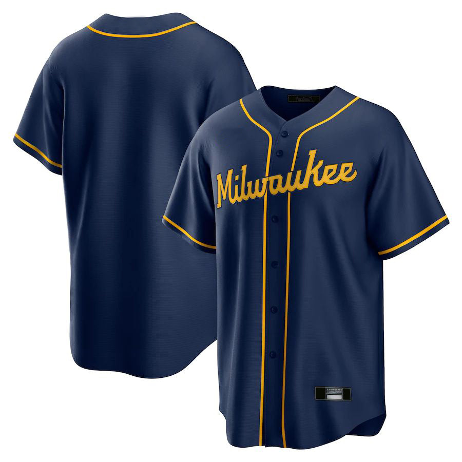 M.Brewers Blank Player Navy Replica Baseball Jerseys
