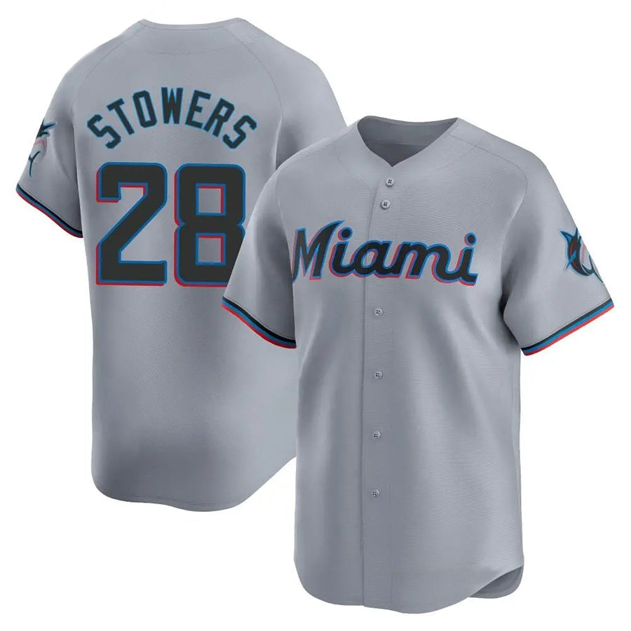M.Marlins #28 Kyle Stowers Player Gray Home Replica Baseball Jerseys