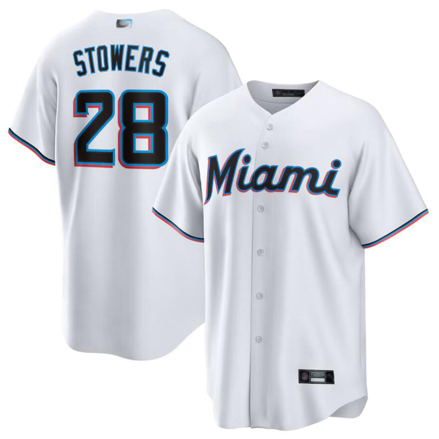 M.Marlins #28 Kyle Stowers Player White Home Replica Baseball Jerseys