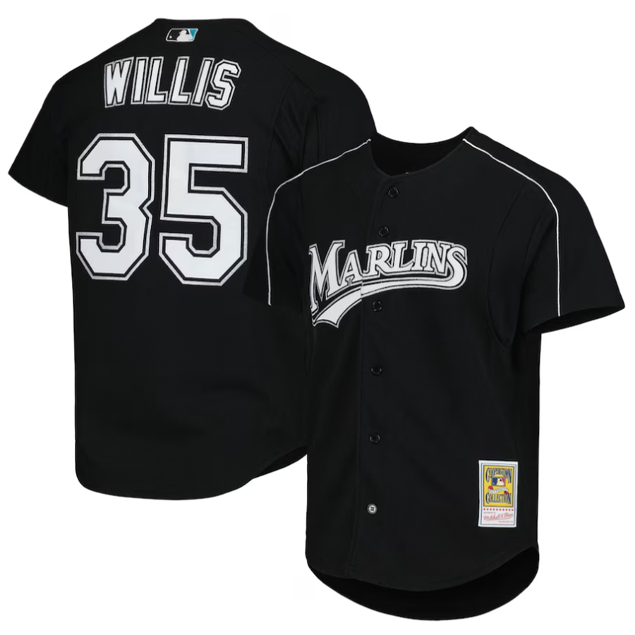 M.Marlins #35 Dontrelle Willis Player Black Cooperstown Collection Baseball Jerseys