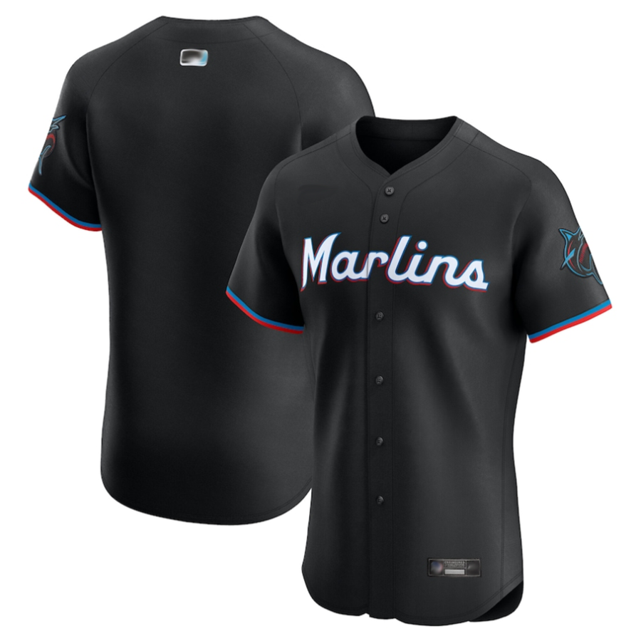 M.Marlins Blank Player Black Replica Elite Baseball Jerseys