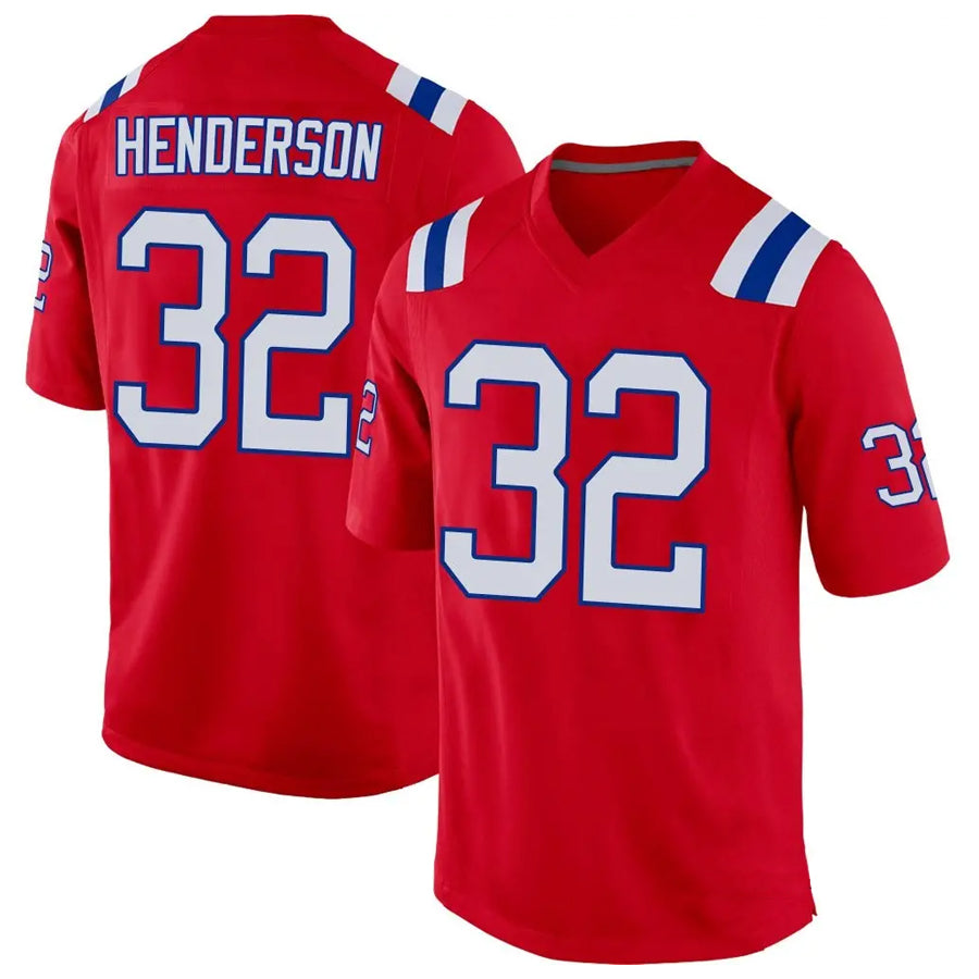 NE.Patriots #32 TreVeyon Henderson Player Red Home Game Foothball Jerseys