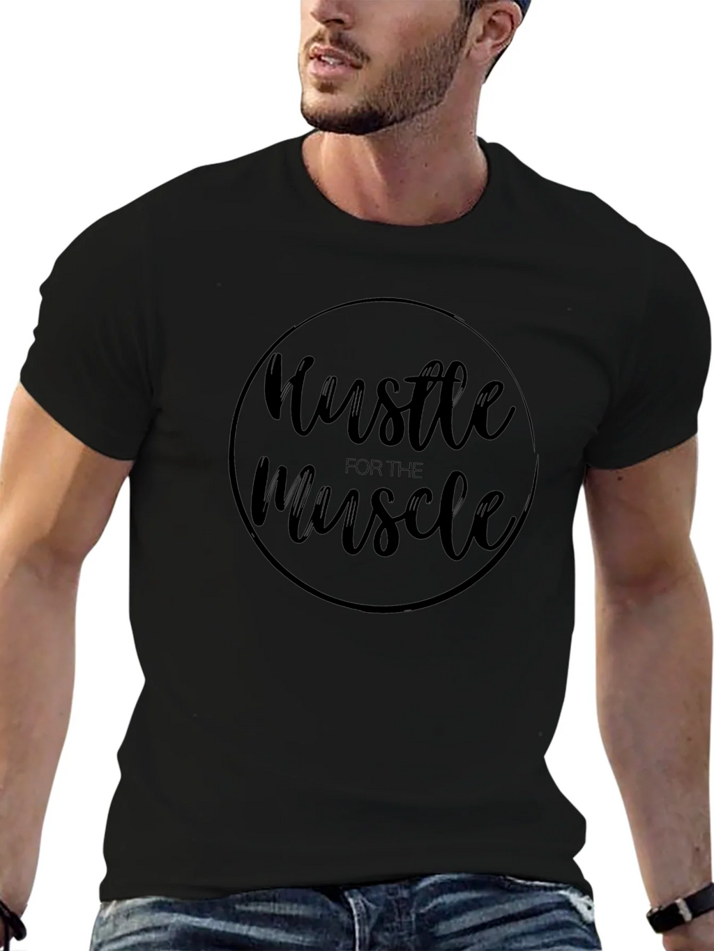 Hustle for the Muscle Black Graphic Tee