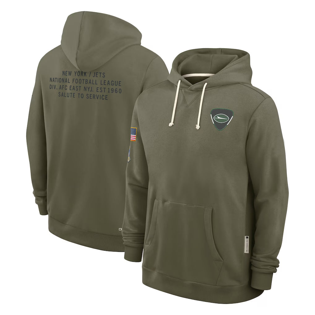 NY.Jets Player Olive Salute to Service Club Fleece Hoodie Football Jerseys