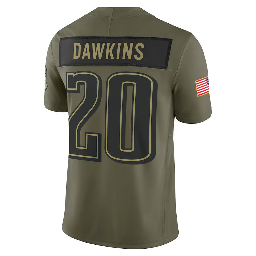P.Eagles #20 Brian Dawkins Player Olive Salute to Service Retired Limited Football Jerseys