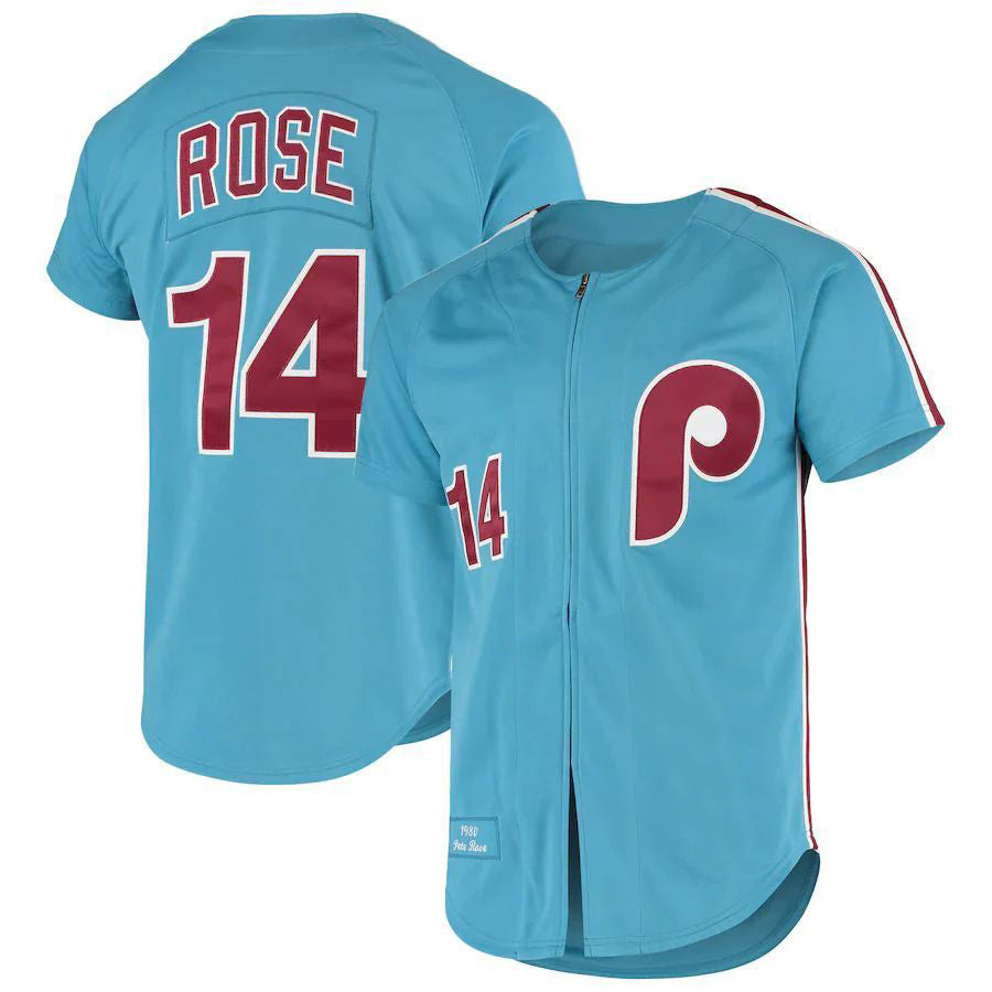 P.Phillies #14 Pete Rose Player Light Blue Cooperstown Collection Baseball Jerseys