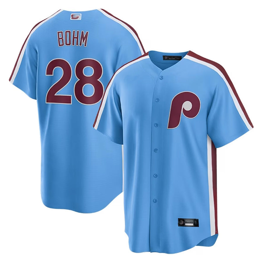 P.Phillies #28 Alec Bohm Player Light Blue Replica Baseball Jerseys