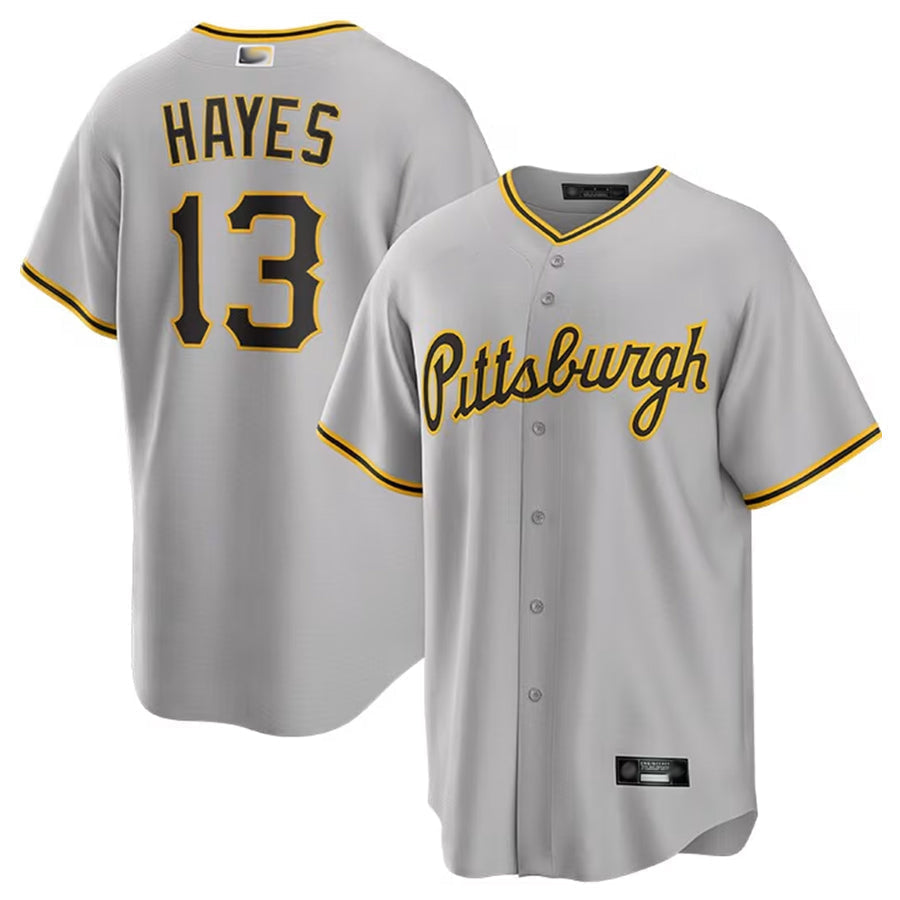 P.Pirates #13 Ke'Bryan Hayes Player Gray Replica Game Baseball Jerseys