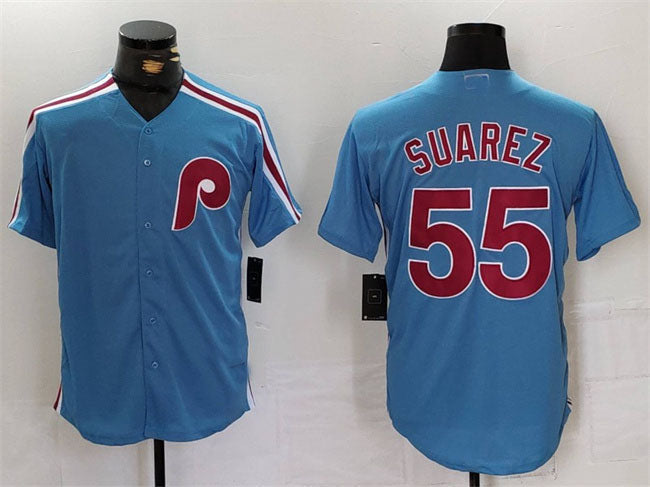 P.Phillies #55 Ranger Surez Player Game Jersey Blue Cool Base Stitched Baseball Jerseys