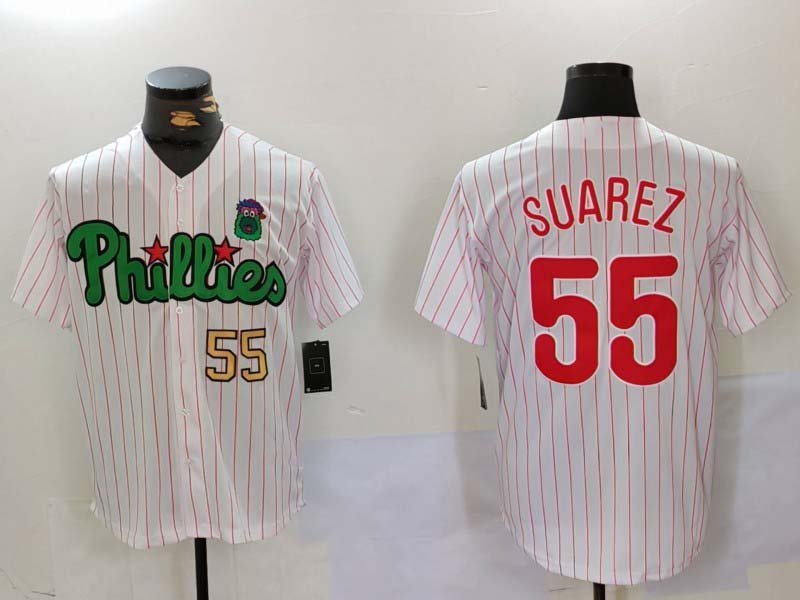 P.Phillies #55 Ranger Surez Player White Green Cool Base Stitched Baseball Jerseys