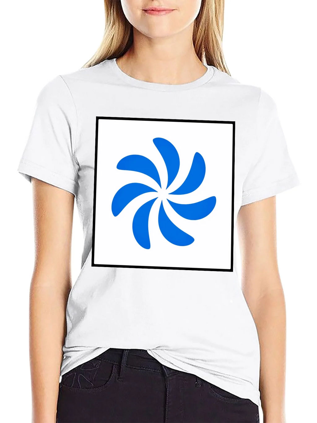 Stylish Black T-Shirt with Abstract Blue Swirl Design