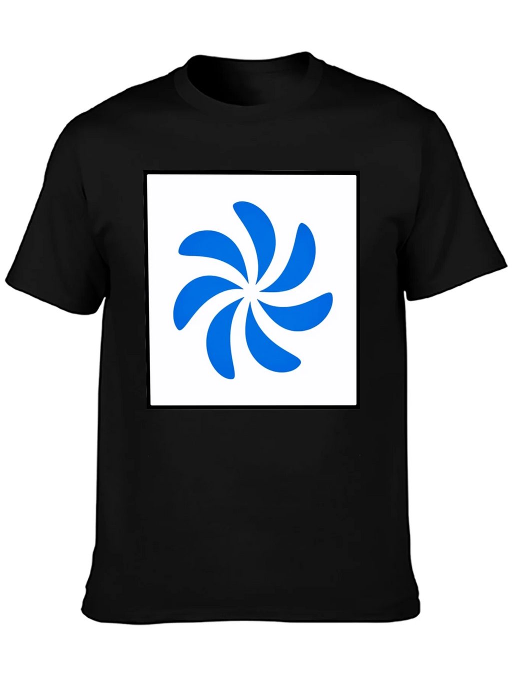 Stylish Black T-Shirt with Abstract Blue Swirl Design