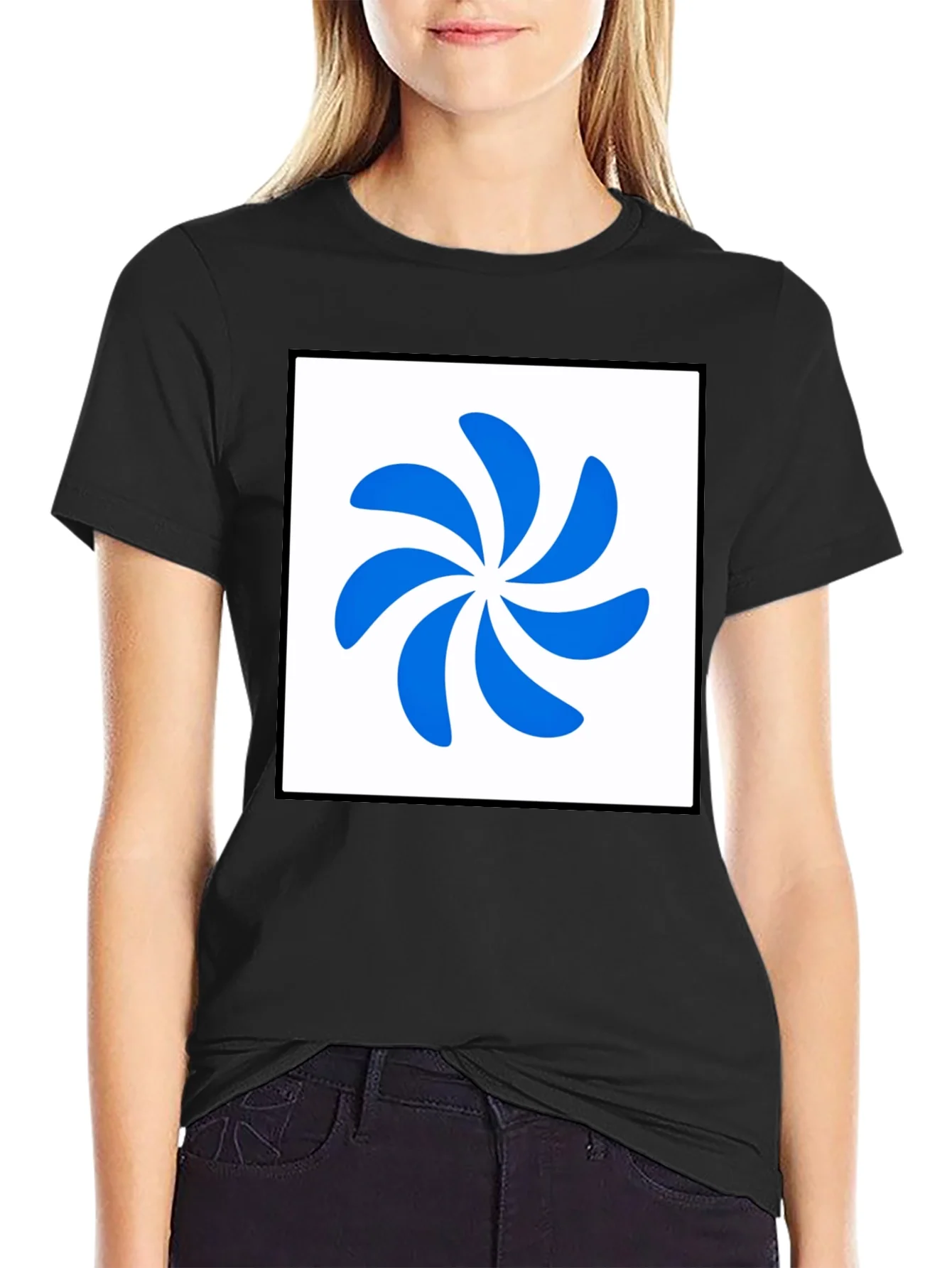 Stylish Black T-Shirt with Abstract Blue Swirl Design