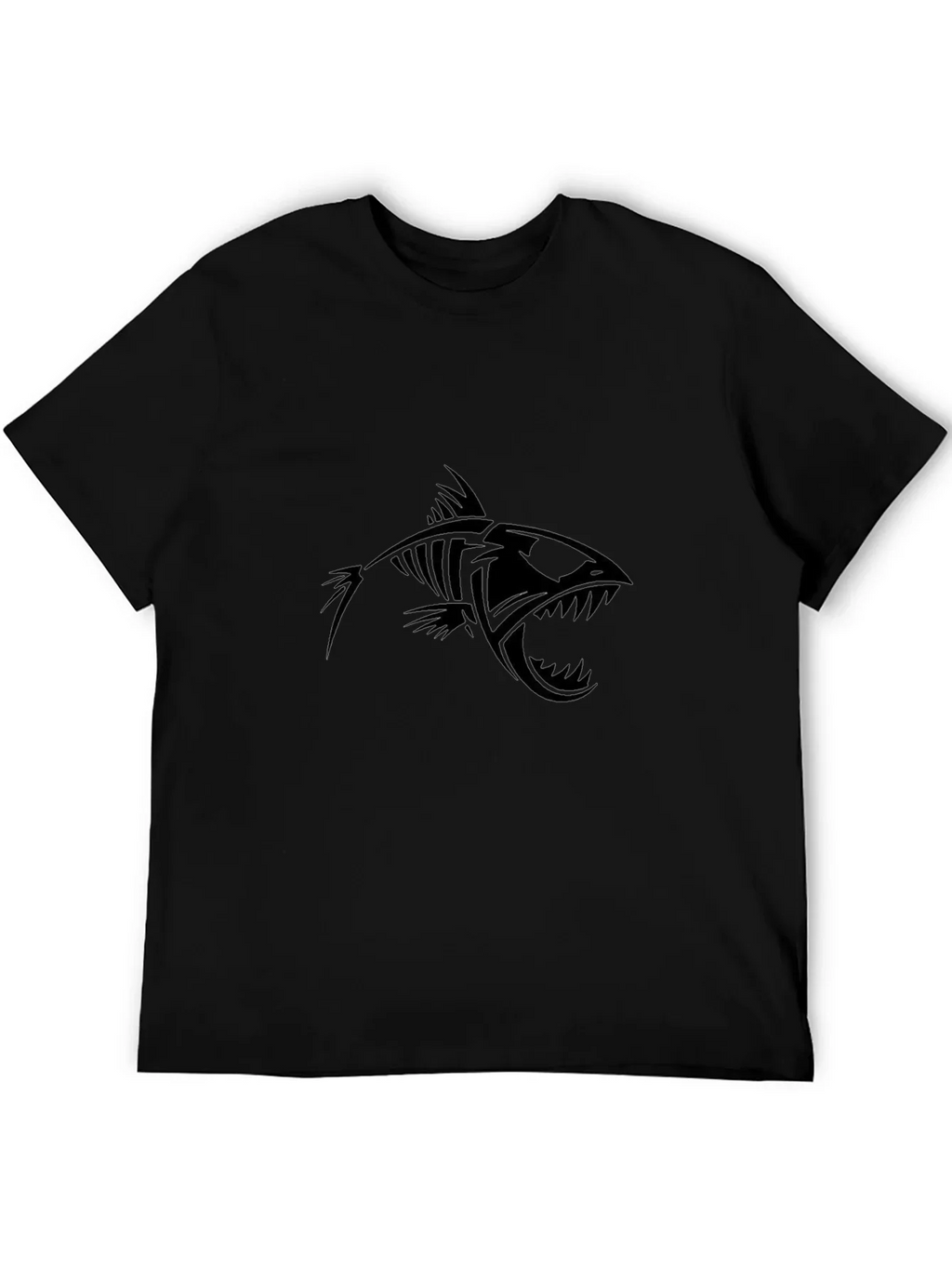 Edgy Fish Skeleton Graphic Black T-Shirt